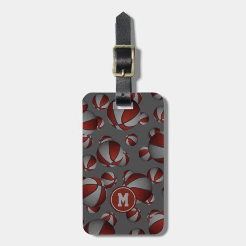 maroon gray basketball travel team sports pattern luggage tag