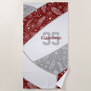 maroon gray boho floral paisley pattern volleyball beach towel
