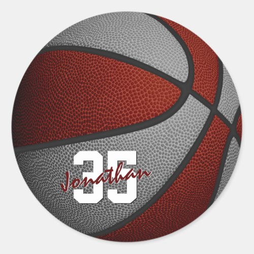 maroon gray boys girls basketball team colors classic round sticker