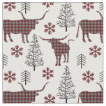 Maroon &amp; Gray Buffalo Plaid Longhorn Pattern Fabric
