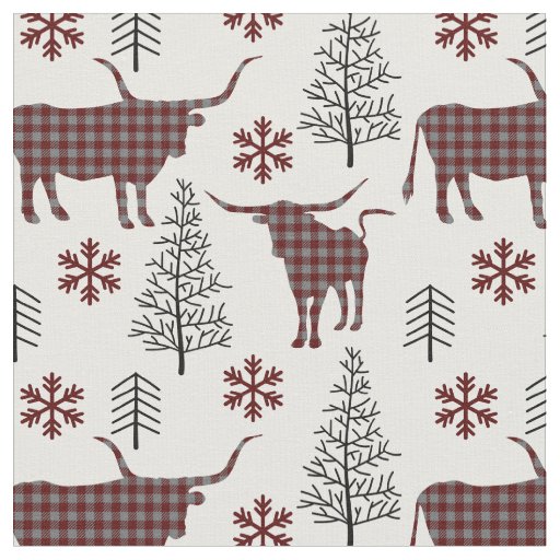 Maroon & Gray Buffalo Plaid Longhorn Pattern Fabric