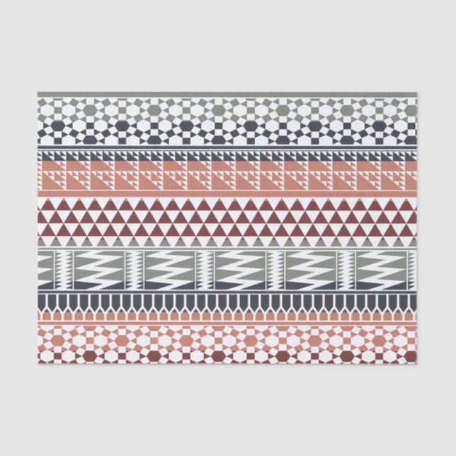 Maroon Gray Geometric Aztec Tribal Print Pattern Tissue Paper (Front)