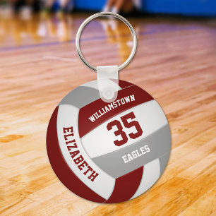 maroon gray girls boys team colors volleyball keychain