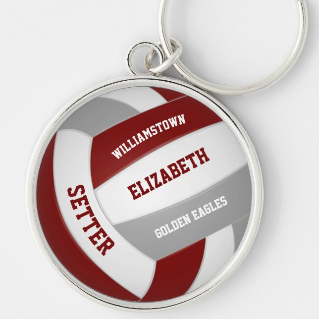 maroon gray girls boys team colors volleyball keychain (Front)