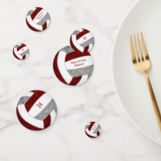 maroon gray girls volleyball birthday personalized confetti (Group)