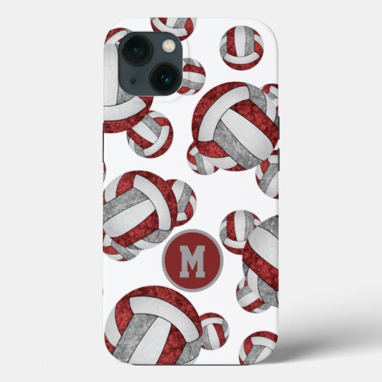 Maroon gray girls volleyballs pattern gifts iPhone 13 case