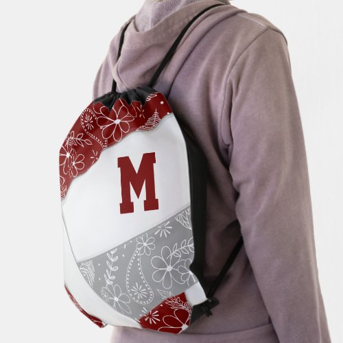 maroon gray girly boho pattern volleyball drawstring bag