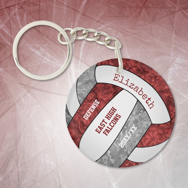 Maroon gray girly sports custom volleyball keychain (Creator Uploaded)