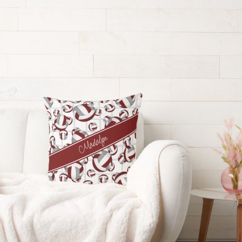 maroon gray girly volleyballs pattern net accent throw pillow