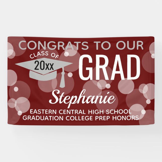 Maroon Gray Modern Bubble Congrats Grad Graduation Banner (Horizontal)