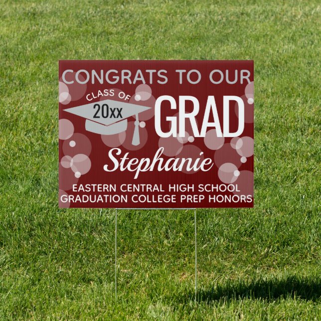 Maroon Gray Modern Bubbles Congrats Graduation Sign (Insitu)
