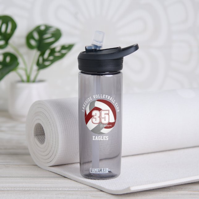 maroon gray school club team colors volleyball water bottle (Yoga)