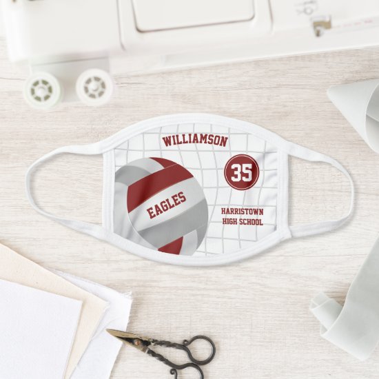 maroon gray school club team name volleyball face mask