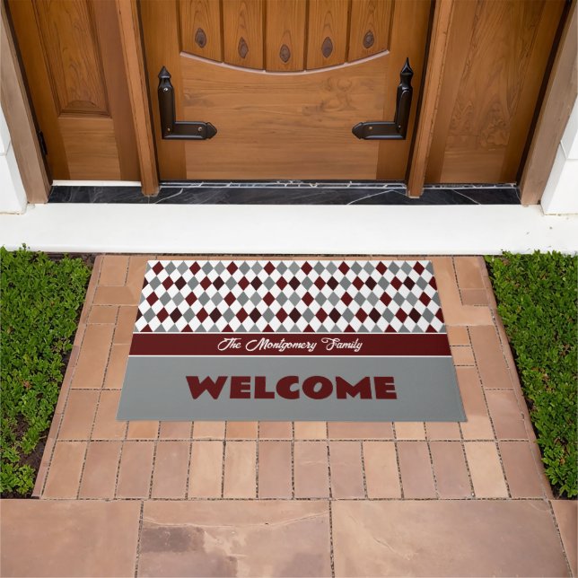 Maroon & Gray School Colors Argyle Pattern Doormat (Outdoor)