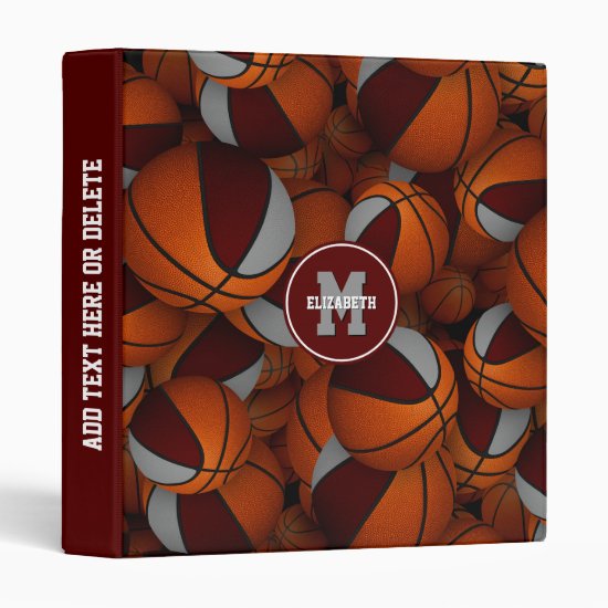 maroon gray school team colors basketball pattern 3 ring binder