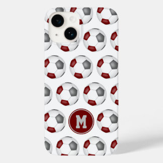 maroon gray soccer balls pattern monogrammed Case-Mate iPhone 14 case
