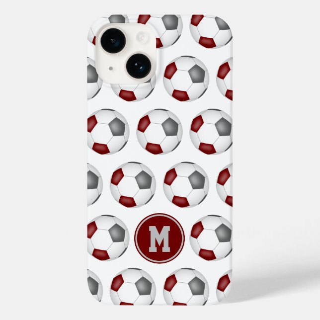 maroon gray soccer balls pattern monogrammed Case-Mate iPhone case (Back)
