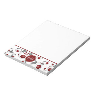 maroon gray soccer balls pattern monogrammed notepad