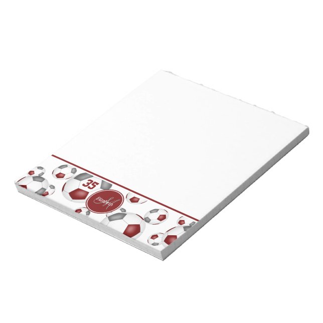 maroon gray soccer balls pattern monogrammed notepad (Rotated)