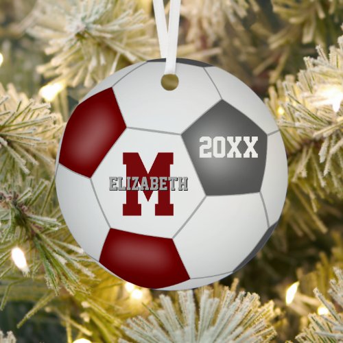 maroon gray soccer club colors keepsake metal ornament