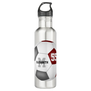 maroon gray soccer girl boy school team colors stainless steel water bottle