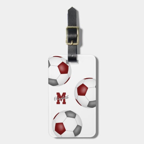 maroon gray soccer team colors gifts monogrammed luggage tag