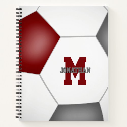 maroon gray soccer team colors personalized notebook