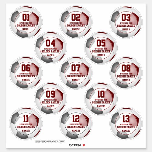 maroon gray soccer team colors set of 13 custom sticker