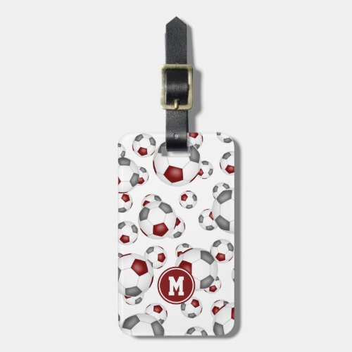 maroon gray soccer team colors sports pattern luggage tag