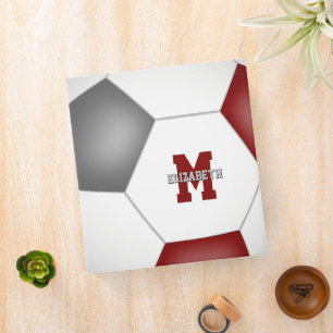 maroon gray soccer team gifts athlete monogram 3 ring binder