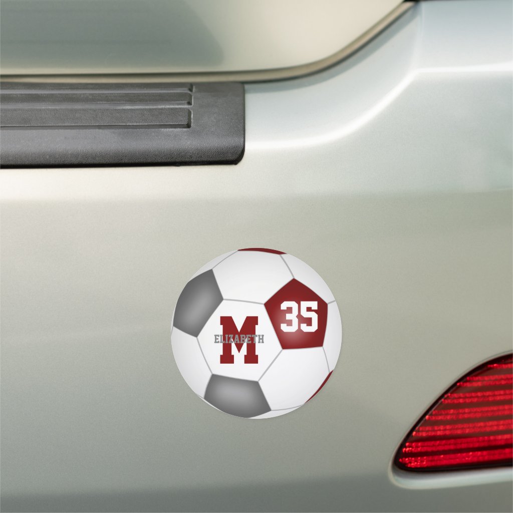 maroon gray soccer team spirit gifts under 10 car magnet