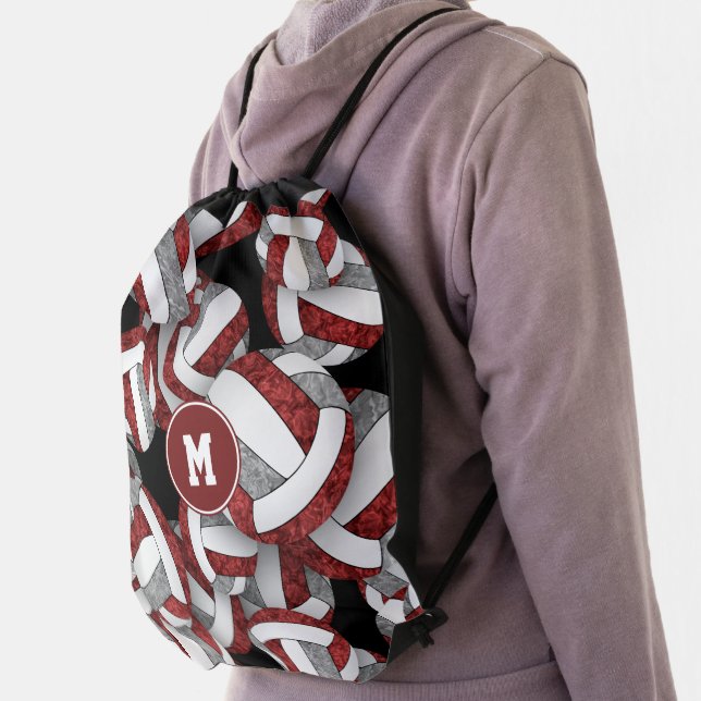 maroon gray sports accessories girls volleyball drawstring bag (Insitu)