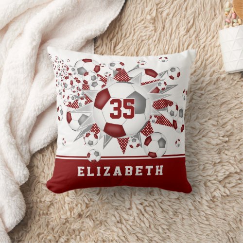 maroon gray sports room girls soccer balls stars throw pillow