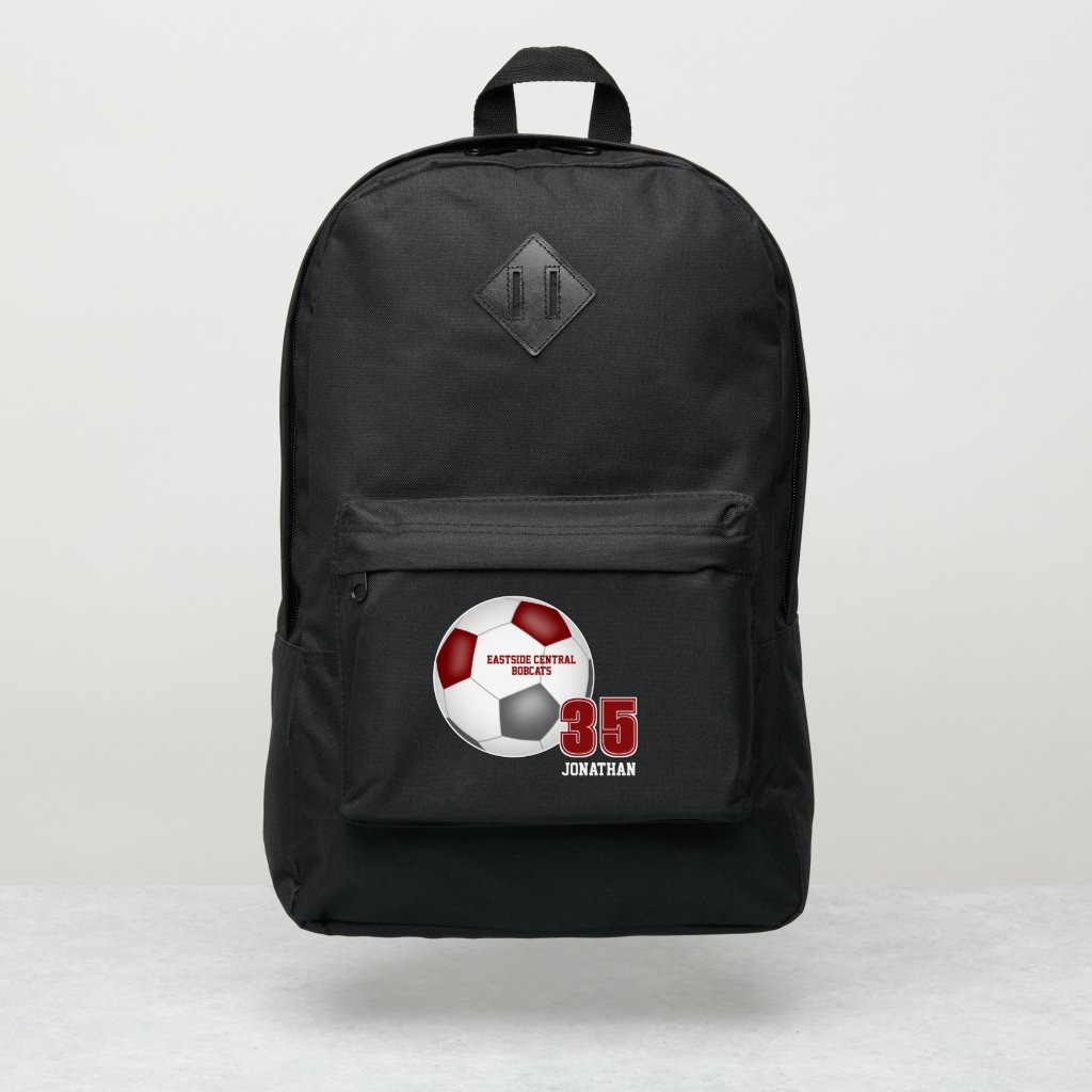maroon gray sports team colors girls boys soccer backpack