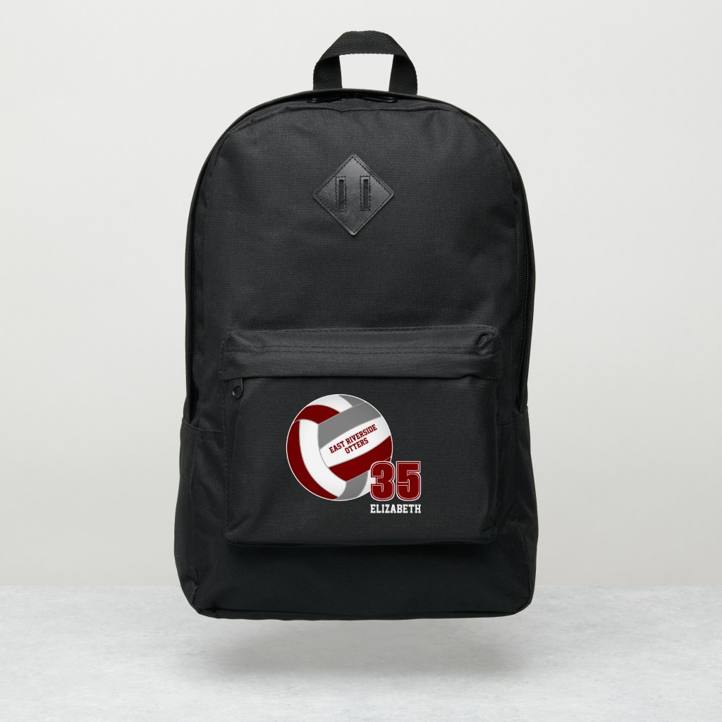 Maroon gray sports team colors volleyball backpack
