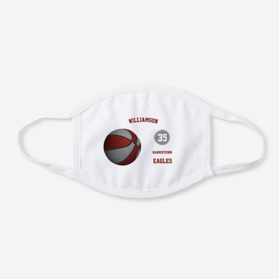 maroon gray team colors boy girl basketball player white cotton face mask
