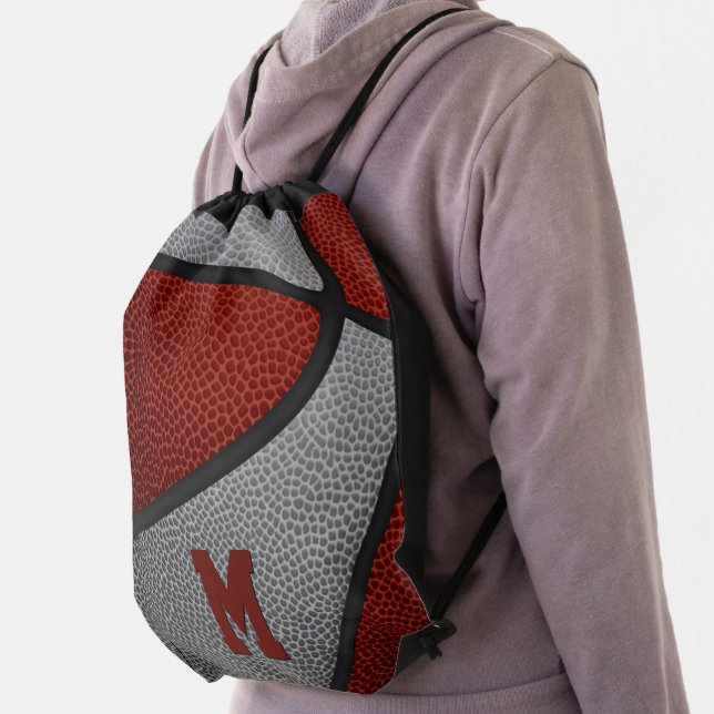 maroon gray team colors boys girls basketball drawstring bag (Insitu)