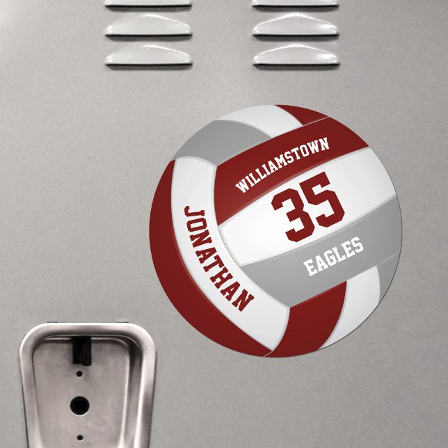 maroon gray team colors boys girls volleyball car magnet (on locker)
