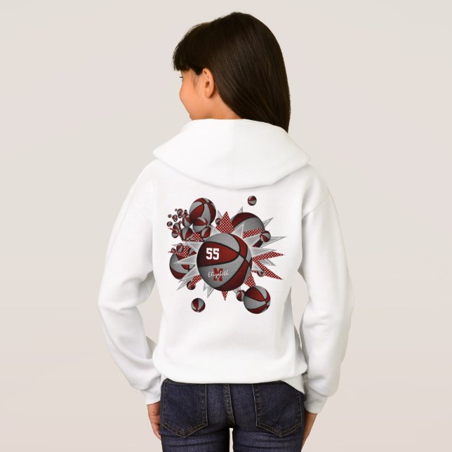 maroon gray team colors girls basketballs stars hoodie (Back Full)