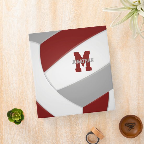 maroon gray team colors girls boys volleyball 3 ring binder
