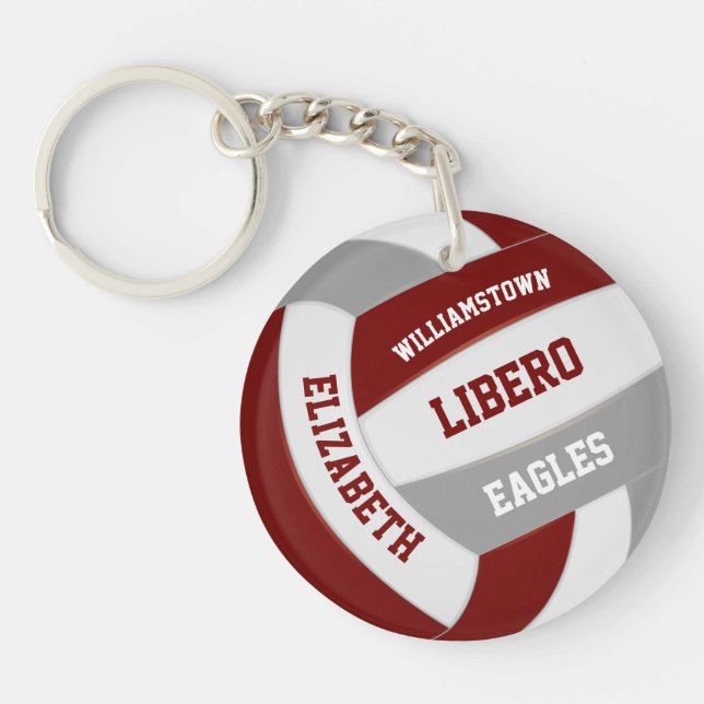 maroon gray team colors girls boys volleyball keychain (Front)