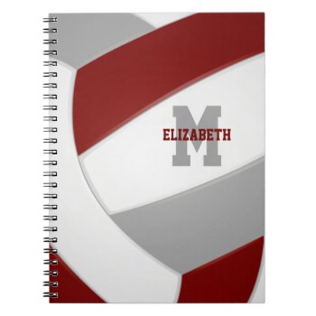 Maroon Gray Team Colors Girls Boys Volleyball Notebook by katz_d_zynes at Zazzle