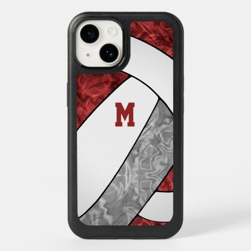Maroon gray team colors girls volleyball OtterBox iPhone 14 case