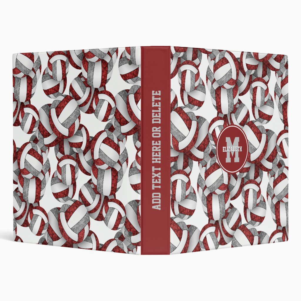 maroon gray team colors girly volleyball 3 ring binder
