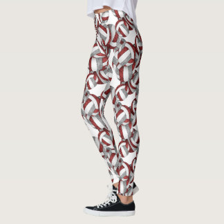 Maroon gray team colors girly volleyballs pattern leggings