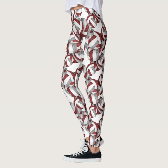 Maroon gray team colors girly volleyballs pattern leggings (Left)