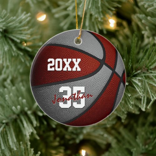 maroon gray team colors keepsake basketball ceramic ornament