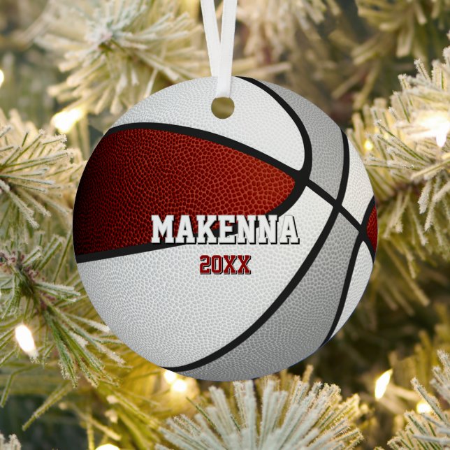 maroon gray team colors keepsake basketball metal ornament (Insitu)