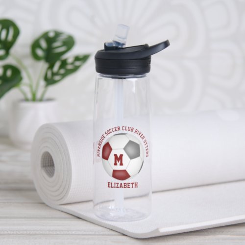 maroon gray team colors personalized soccer  water bottle