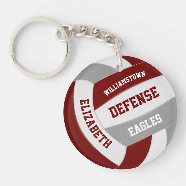maroon gray team colors personalized volleyball keychain (Front)